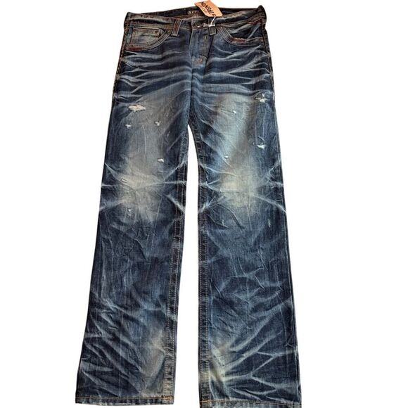 NWT AFFLICTION Black Premium Denim Jeans Trenton SAMPLE Distressed Holes 32 - Picture 1 of 15